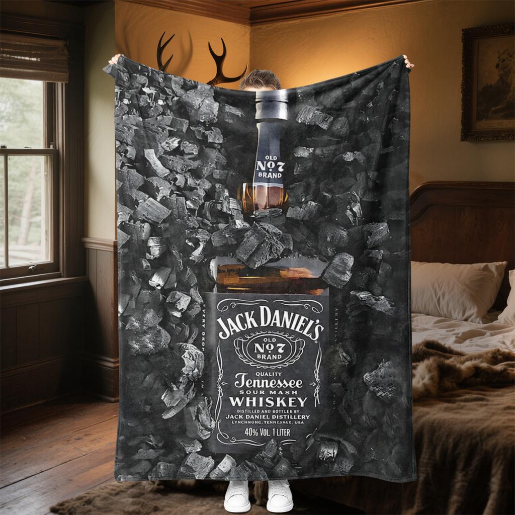 Jack Daniel's Koc Pluszowy Miękki Wygodny na Wszystkie Pory Roku Koc na Sofę Biuro Drzemki Koc Podróżny Zewnętrzny Idealny Prezent