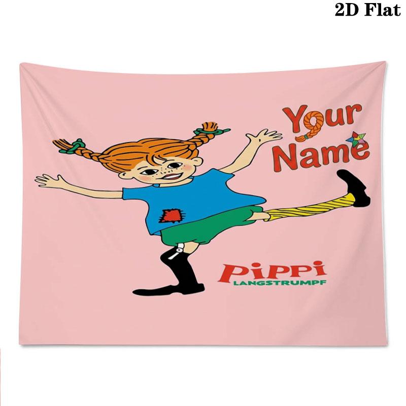 Pippi Longstocking Custom Name Wall Tapestry Aesthetic Wall Hanging Printed Fabric Blanket Decorative Tapestries for Bedroom Living Room Home Decor