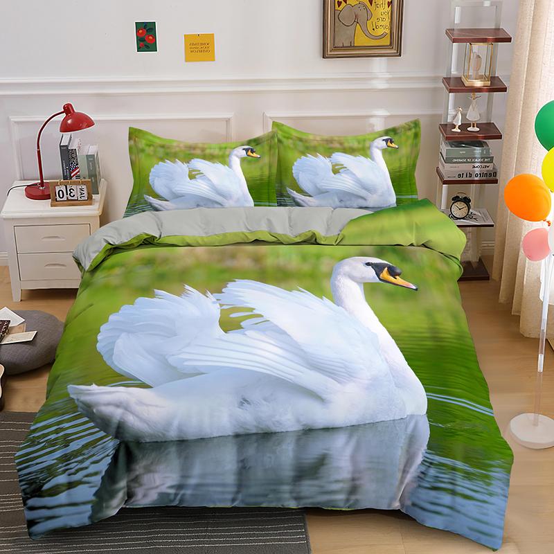 Swan Duvet Cover King Queen Beautiful Elegant White Animal Bedding Set Kid Teens Adults Wildlife Lake Soft Quilt Cover