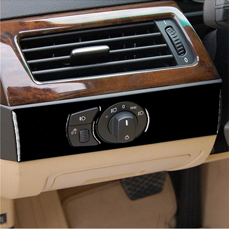 For BMW 5 Series E60 2004 2005 2006 2007 2008 Car Accessories Headlight Switch Panel Trim Cover Interior Sticker Glossy Black
