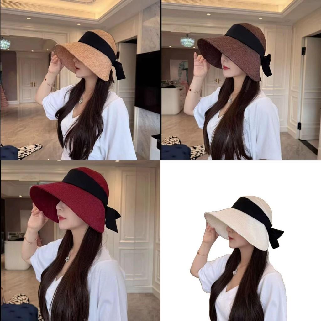 Cotton Linen Blend Fisherman Hat With Bow Decoration For Women Summer Sun Protection Wide Brim Casual Sunhat