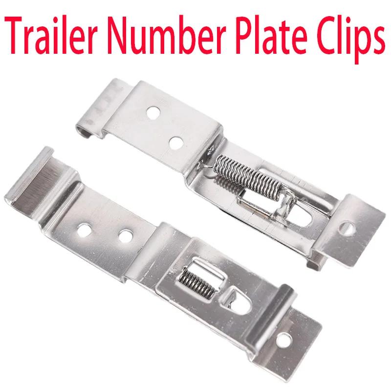 2 PCS Rectangular Car License Plate Spring Loaded Stainless Steel Bracket Cars Frame Holder Clamps Trailer Number Plate Clips
