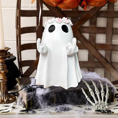 Halloween Middle Finger Ghost Statue Wreath Ghost Resin Figurine Sculpture Holiday Party Home Office Desktop Decoration Ornament