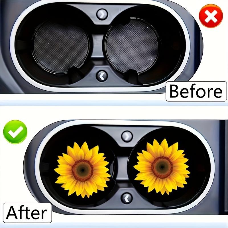 2pcs Sunflower Car Coasters - Fit 2.75" Cup Holders, Non-Slip & Easy Install, Perfect for Cars, SUVs, Trucks - Stylish Auto Interior Accessory