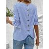 IHUASU Summer Spring Fashion Blue Striped Button Design Shirt Tops T-shirt