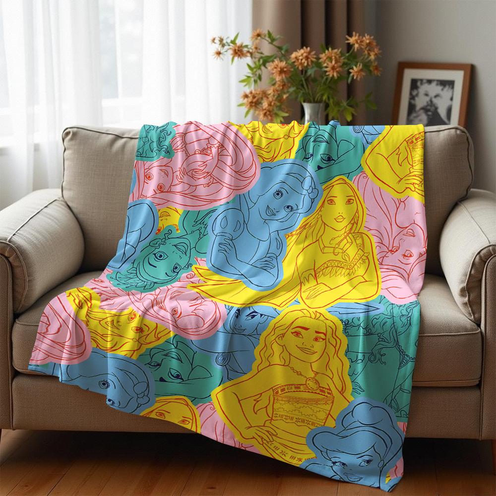 Princess Line Art Anime Cartoon Flannel Blanket Soft Warm Throw for Bedroom Sofa Car Kids Holiday Gift