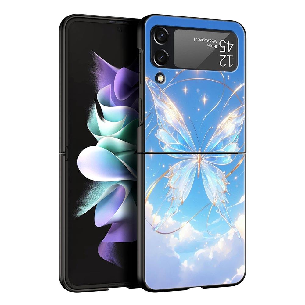 Butterfly Design Hard PC Phone Case For Samsung Galaxy Z Flip 7 6 5 4 Black Cover For Galaxy Z Flip 3 Foldable Fundas Shell Bags