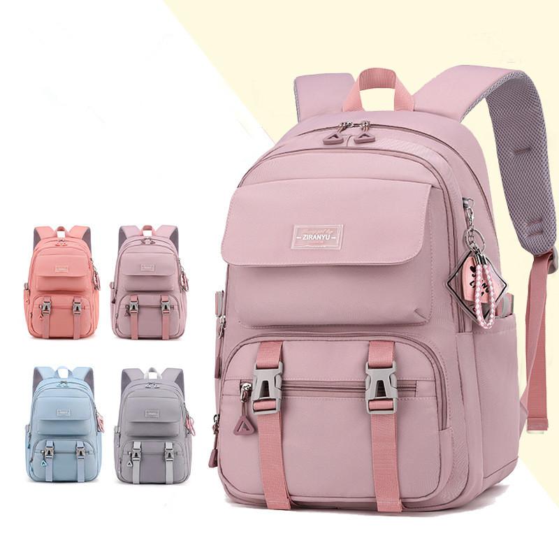 Solid Color Backpack For Teenage Girls Large Capacity Elementary School Bag Suitable For Grades 3-6 Spine Protection Schoolbags