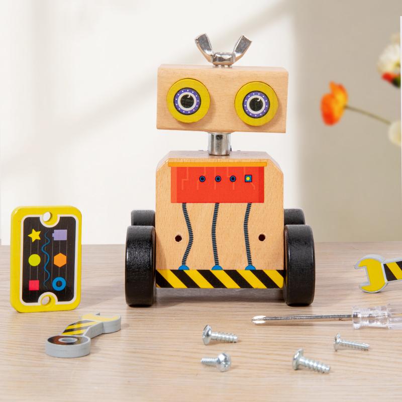 Montessori Wooden Small Car Assembly Robot Toy Screw Busy Puzzle Game Kids Early Educational Hand Brain Sense Organ Toys Gifts
