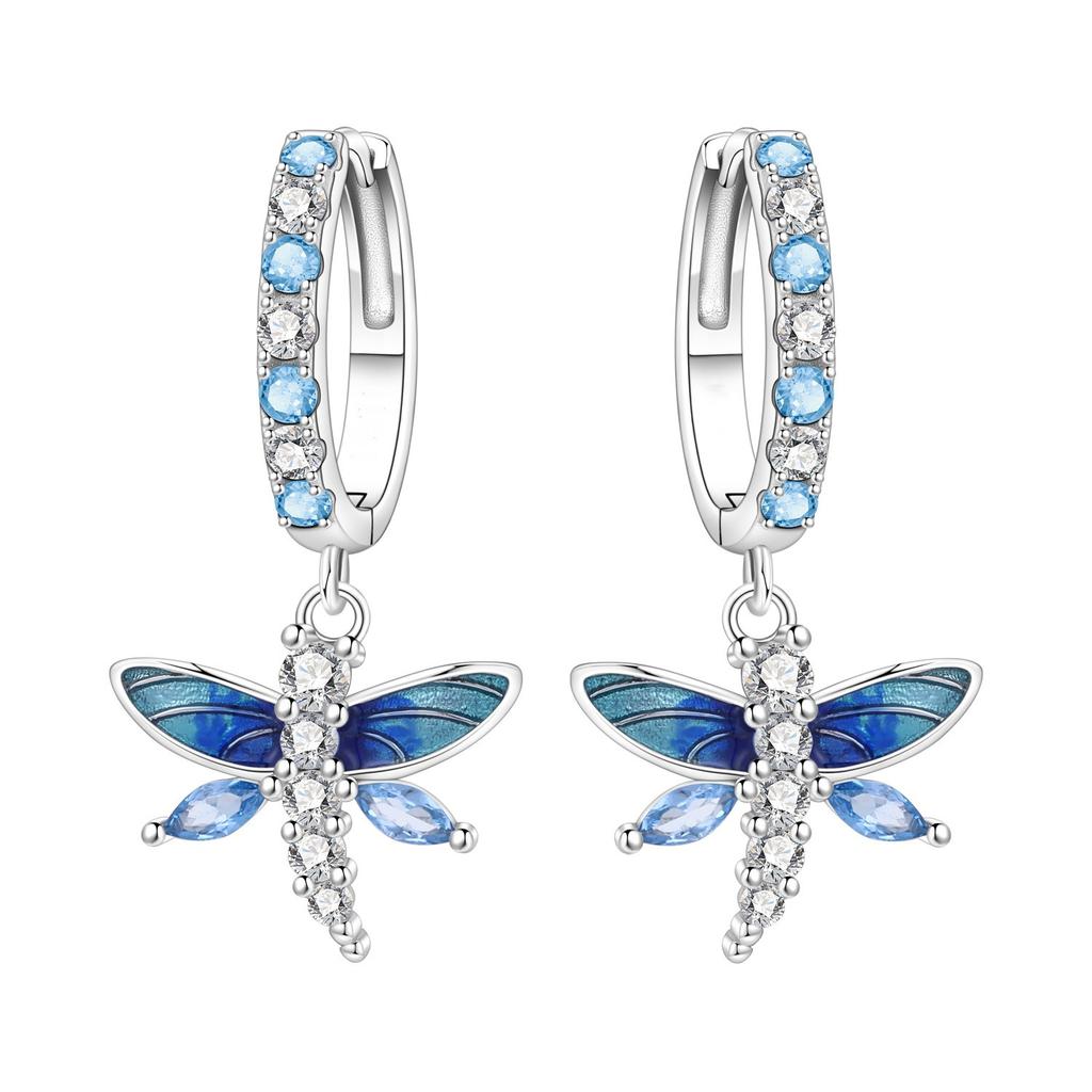 S925 Silver Exquisite Butterfly Hoop Earrings With Sparkling Zircon Dragonfly Design Elegant And Versatile Accessory
