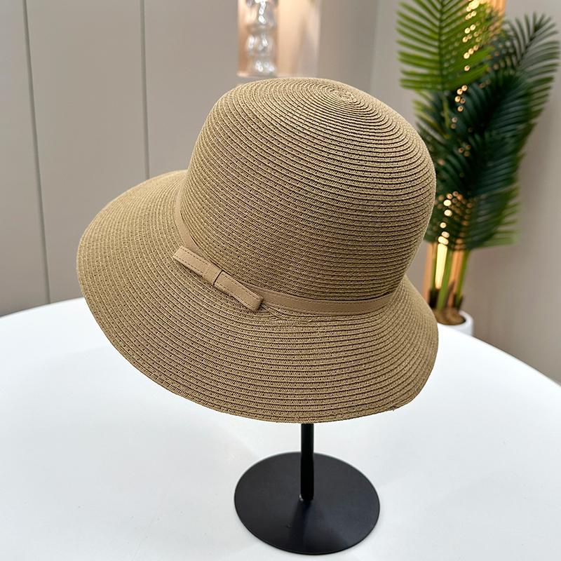 Straw hat women spring and summer straw visor bucket hat bow foldable versatile basin hat sunscreen travel hat