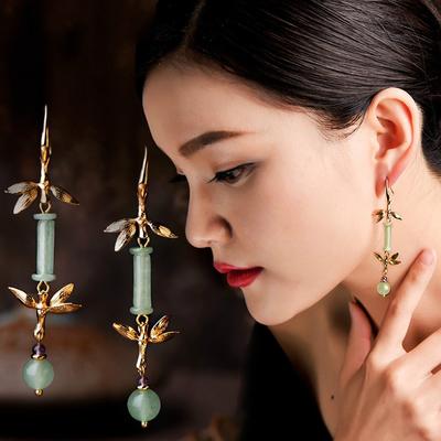 Lila Kristall Baumeln Ohrringe Frauen, Lange Vintage Ohrringe, Neue Grüne Natur Stein Ethnische Ohrringe Schmuck