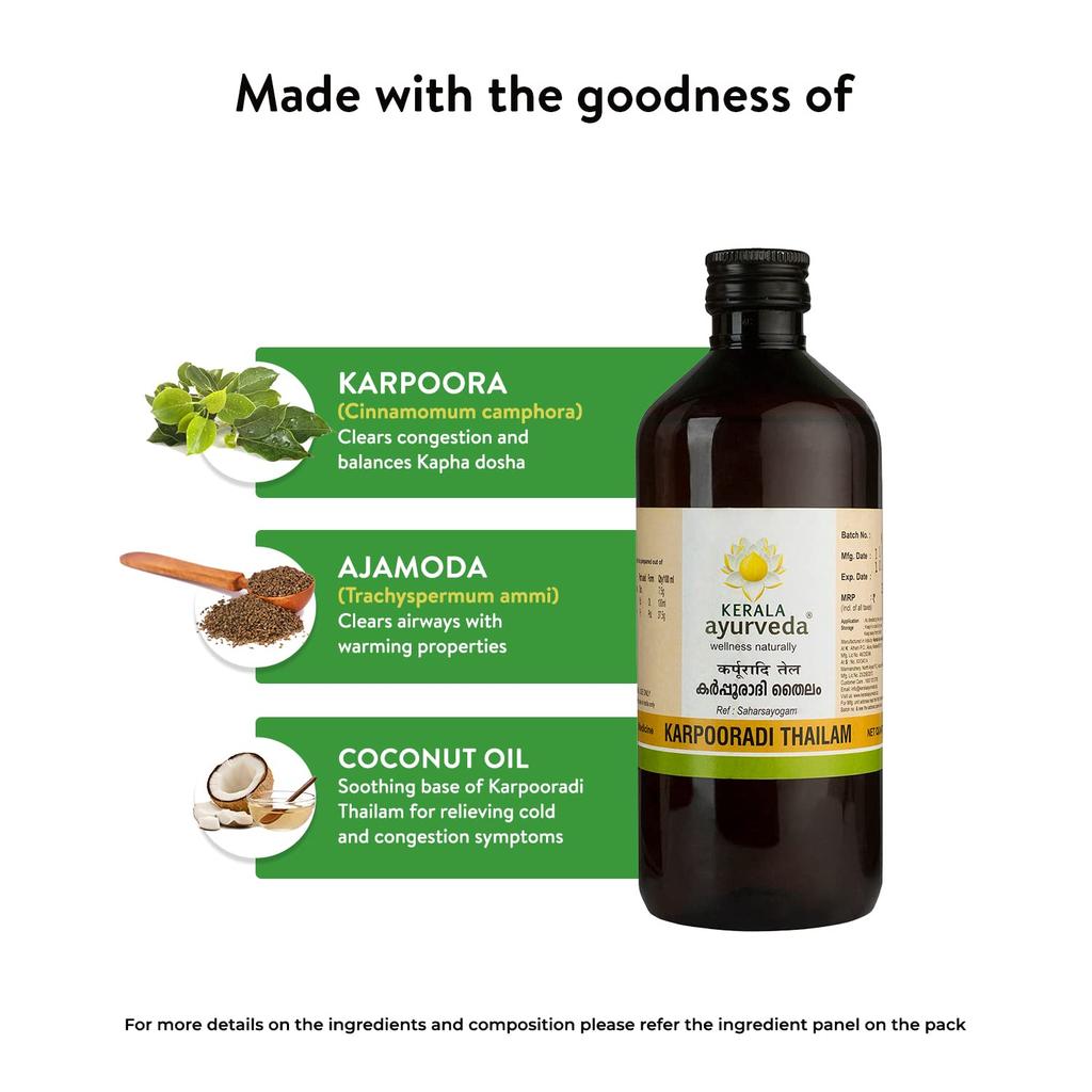 Kerala Ayurveda Karpooradi Thailam 450 Ml Herbal Chest Rub Oil for Adults & Kids, Natural Relief