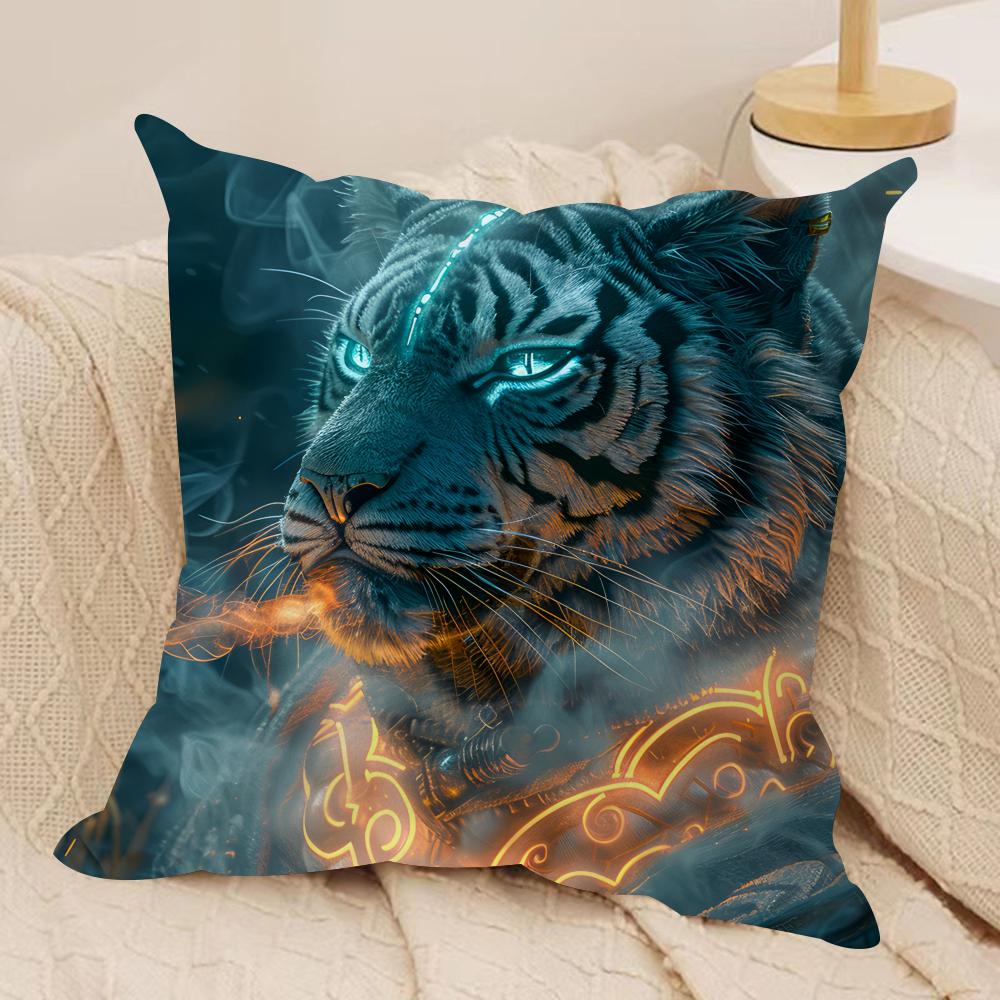 Tiger Animal Print Pattern Cushion Cover Silky Short Plush Invisible Zipper Dustproof Sofa Pillow Case For Home Decor