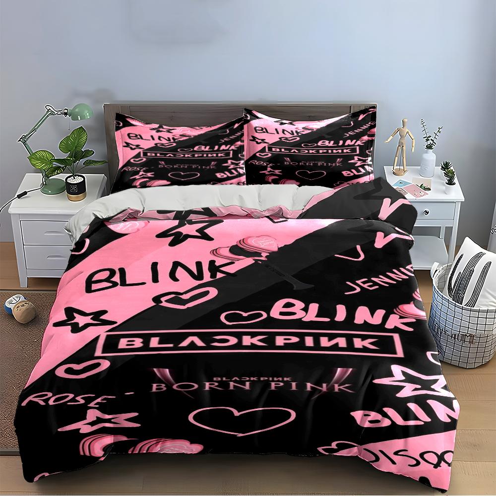 Blackpink Blink Bedding Set Pink Black Design Bedding set (1 duvet cover, 2 pillowcases, duvet not included)