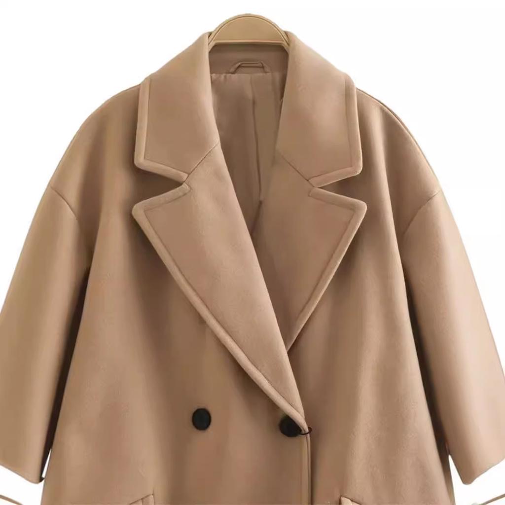 Autumn and Winter New Fashion British Style Plus Long Trench Coat Long Sleeve Coat Solid Color Woolen Coat
