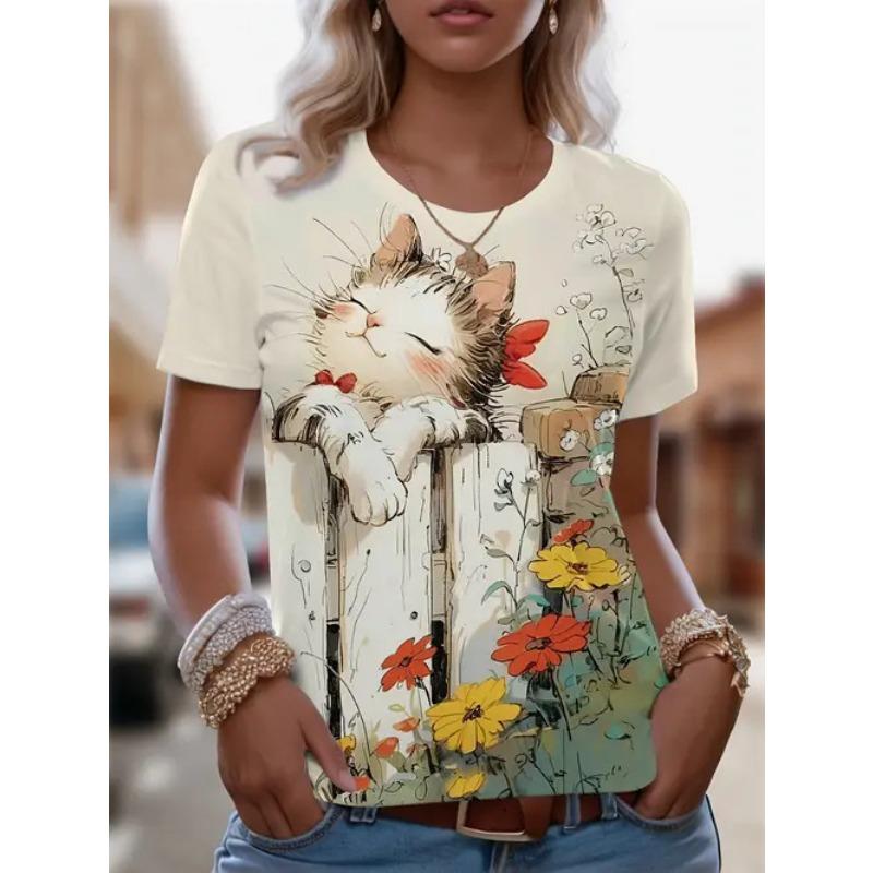 Fashion Casual Versatile Short Sleeve Crew Neck Printed Top Loose T-Shirts Women’s