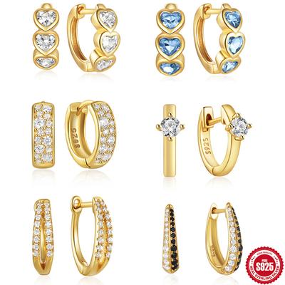 Simple S925 Sterling Silver Classic Light Luxury Personality Double Row Diamond Earrings Ear Buckle Earrings Huggie Earrings