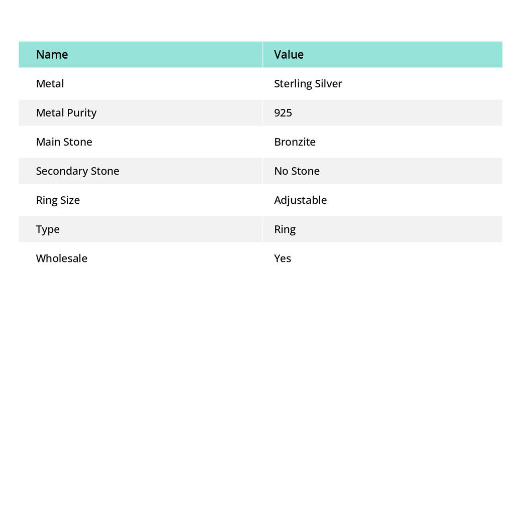 Bronzite Gemstone 925 Sterling Silver Jewelry Ring Size Adjustable