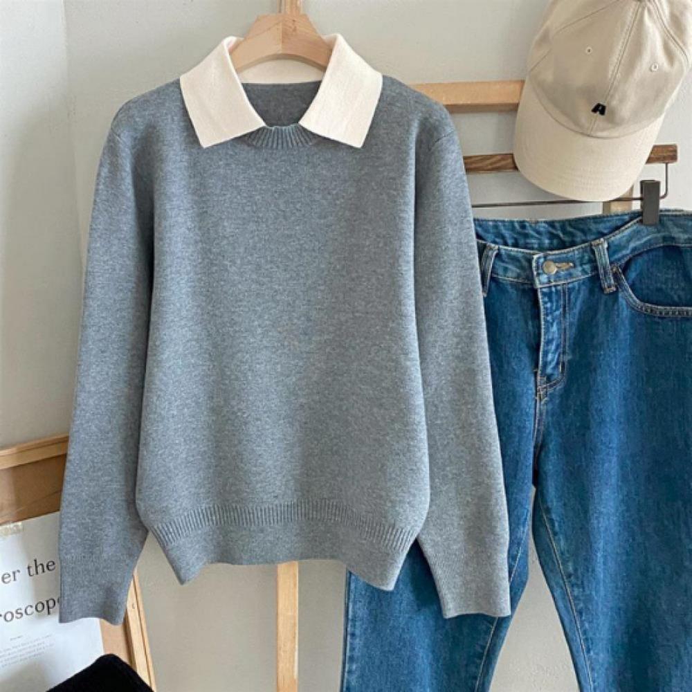 New Arrivals Open Run Women Collared Layered Long Sleeve Knit