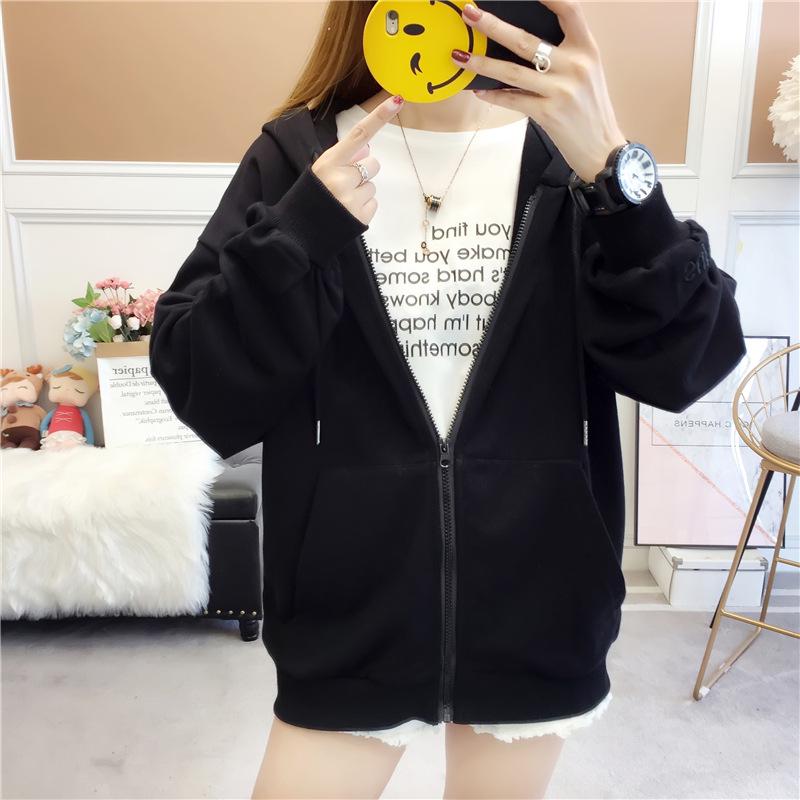 

Тонкий свитшот с капюшоном для женщин в гонконгском стиле, свободный, студенческий, универсальный, корейский стиль, весенне-осеннее пальто с длинными рукавами, на молнии, модный кардиган 2XL