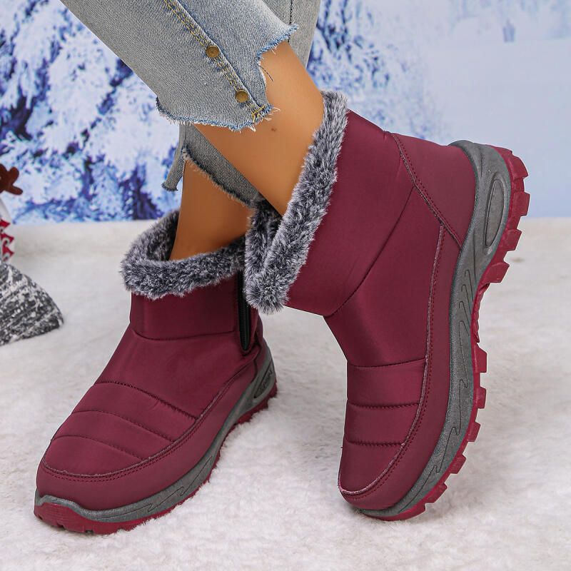 Fashion Casual Fabric Furry Snow Boots Women 2025 Winter Retro Thick Bottom Non Slip Hiking Shoes Warm Short Plush Side Zip Mom's Shoes