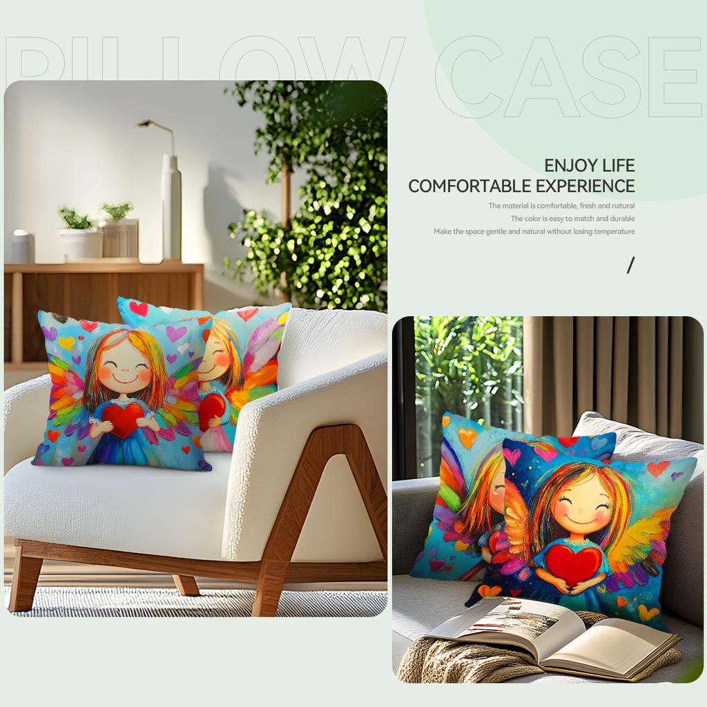 Angel Wings Heart-Shaped Pillowcase Printed Polyester 40/45/50cm Throw Pillowcover Decorative Sofa Cushion Pillowslip Home Decor