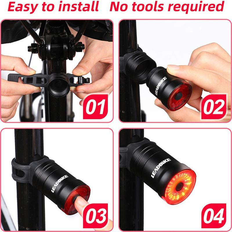 Waterproof LED Bike Tail Light with Smart Brake Sensing - 6 Modes, USB