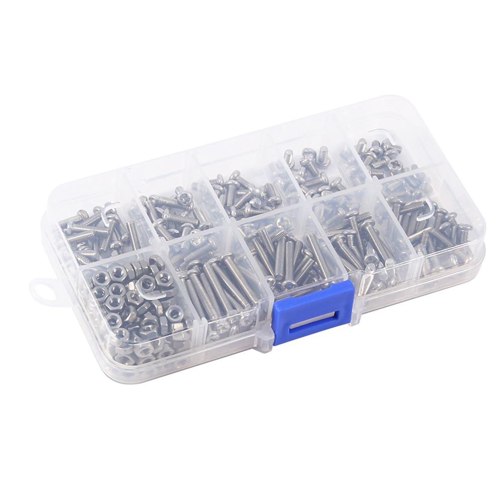 340PCS 304 Stainless Steel Nuts and Bolts Assortment Kit Metric M3 Full Thread Hardware Fastener Set