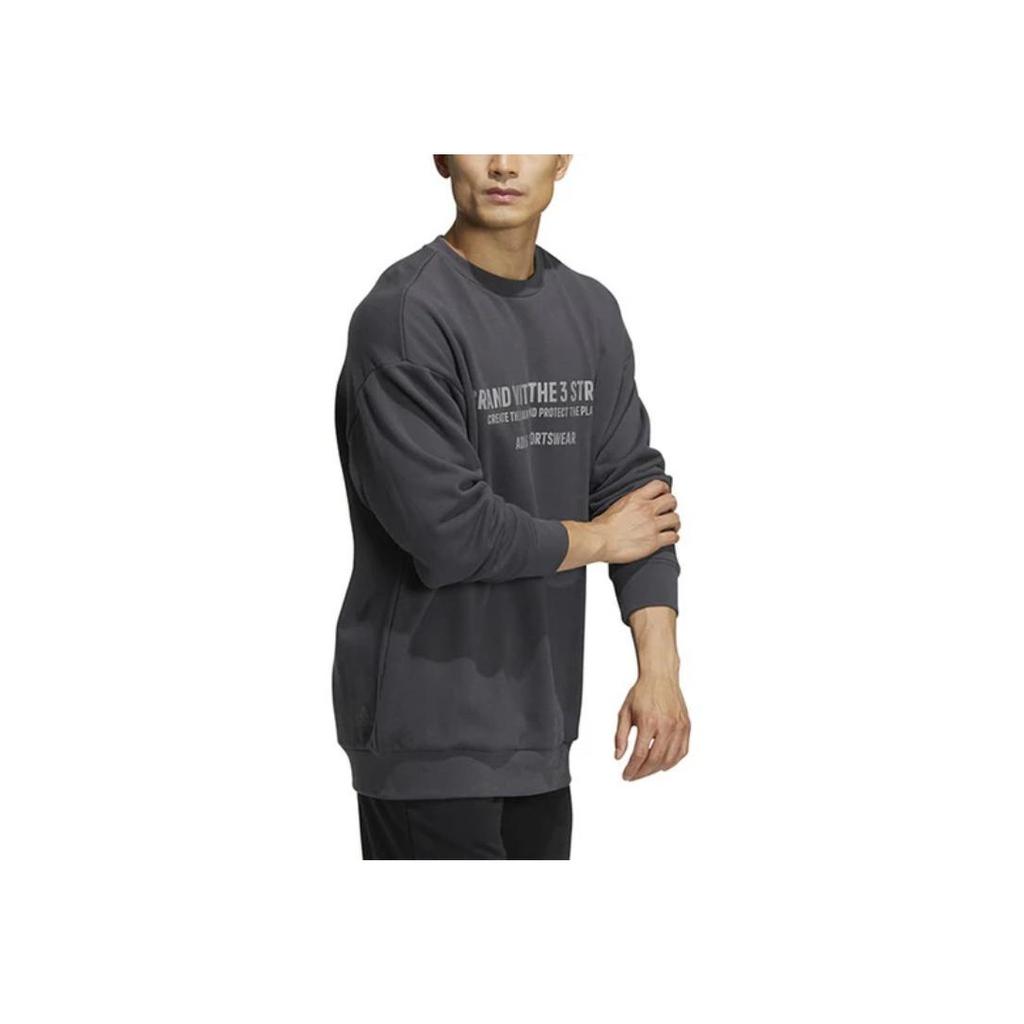 adidas Alphabet Print Pattern Pullover Crew Neck Sweatshirt Men Tops Grey HZ7018