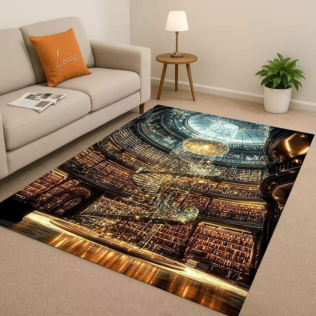 HD Magic Book Library Bookshelf Living Room Non Slip Area Rug Soft Carpet for Bedroom Sofa , Easy Clean Home Doormat Playmat