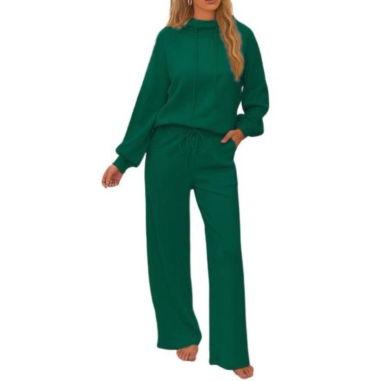 

Fall Casual Womens Two Piece Outfits Long Sleeve Pullover Hoodie and Wide Leg Pants Lounge Sweatsuit Tracksuit Sets S зелёный