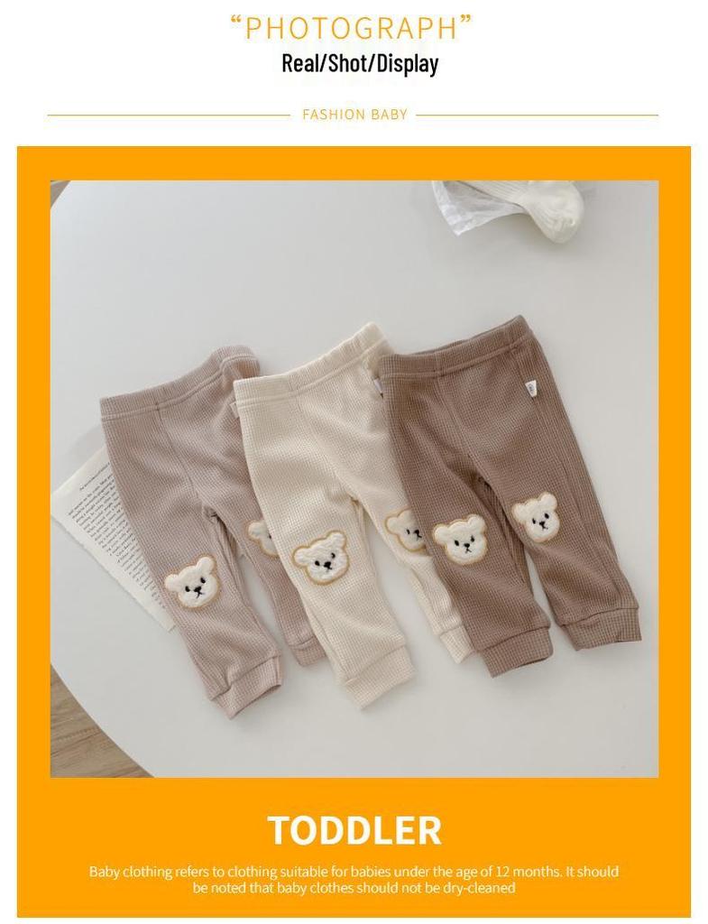 Waffelstrick-Bärenhose für Babys – Lässige koreanische Hose für Jungen & Mädchen