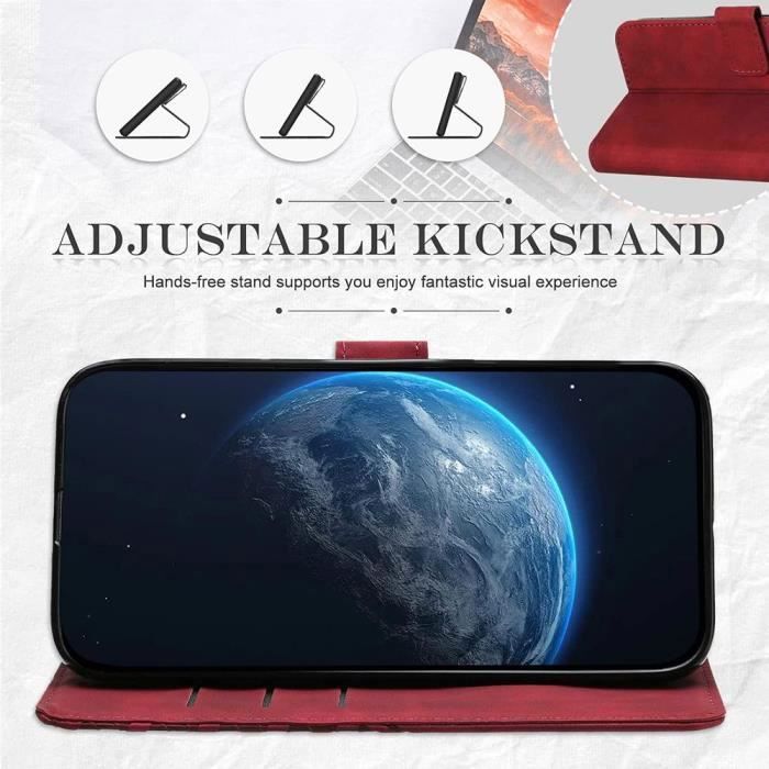 Case for Samsung Galaxy A04s/A13 5G - Red - PU Leather - Soft - With Kickstand - 2 Tempered Glass