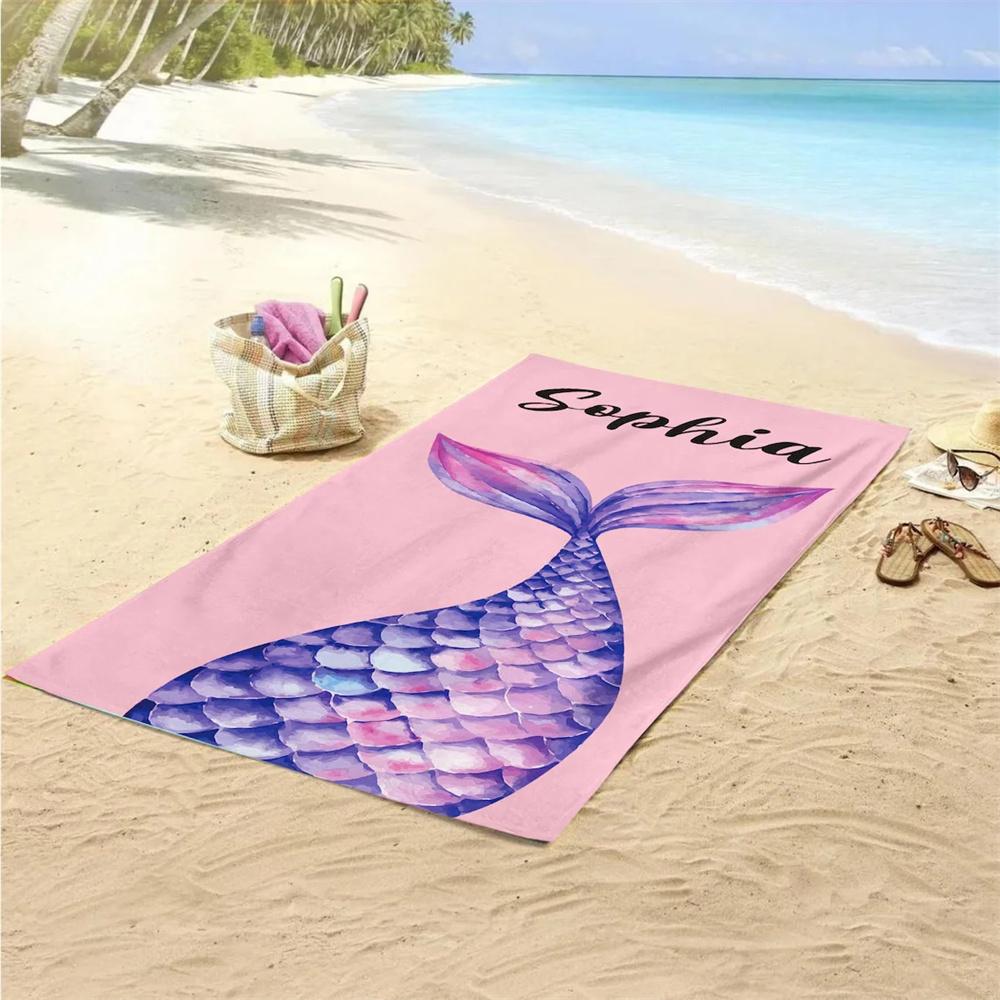 

Mermaid Tail Custom Name Beach Towel Bachelorette Trip Party Favors Personalized Pool Bath Towel Mermaid Birthday Gift For Kids 50x100cm синий