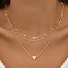 Retro Pearl Heart Pendant Necklace - Layered Alloy Chain for Women, European & American Style