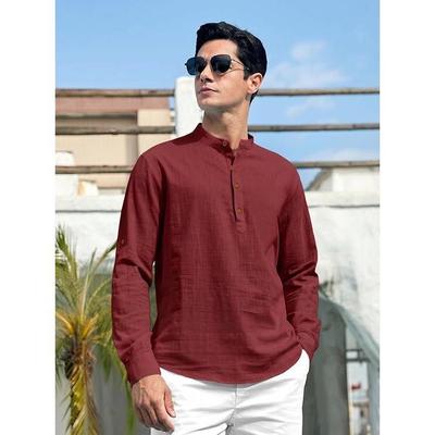 Chemises Kurta pour Homme en Mélange de Coton à Manches Longues Lot de 1 Conçues pour les Moments Festifs, les Cérémonies Culturelles ou les Réunions Décontractées
