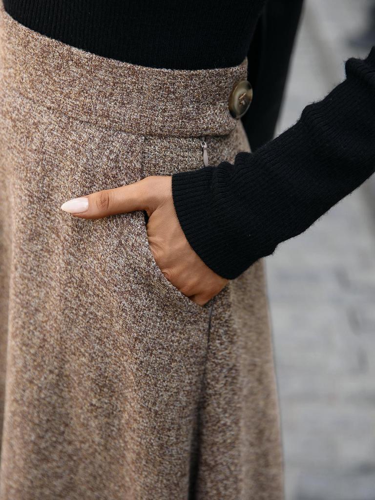 In Stock: High-End European Women's Wool A-line Midi Skirt - Autumn/Winter Collection
