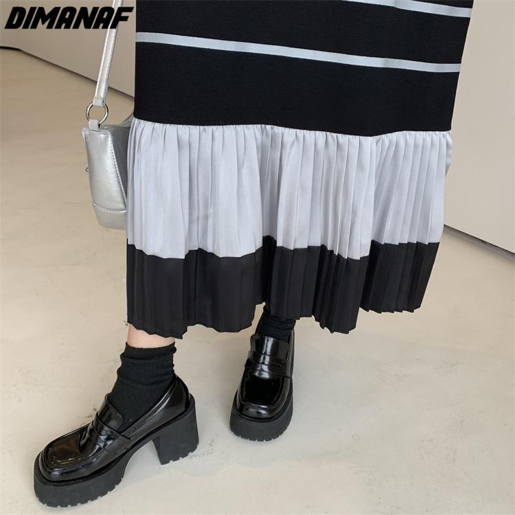 DIMANAF 2023 Plus Größe Frauen Herbst Winter Neue Lose Langarm Kleid Baumwolle Stricken Dicke Verstärktes Gefaltetes Hemd Kleid