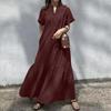 2025 Spring/Summer European and American Cross-border Fashion New Women's Stand Collar Short Sleeve V-Neck Loose Mermaid A-Line Long Dress