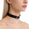 Unisex European Punk Black Leather Choker with Metal Chain and Lock Pendant.