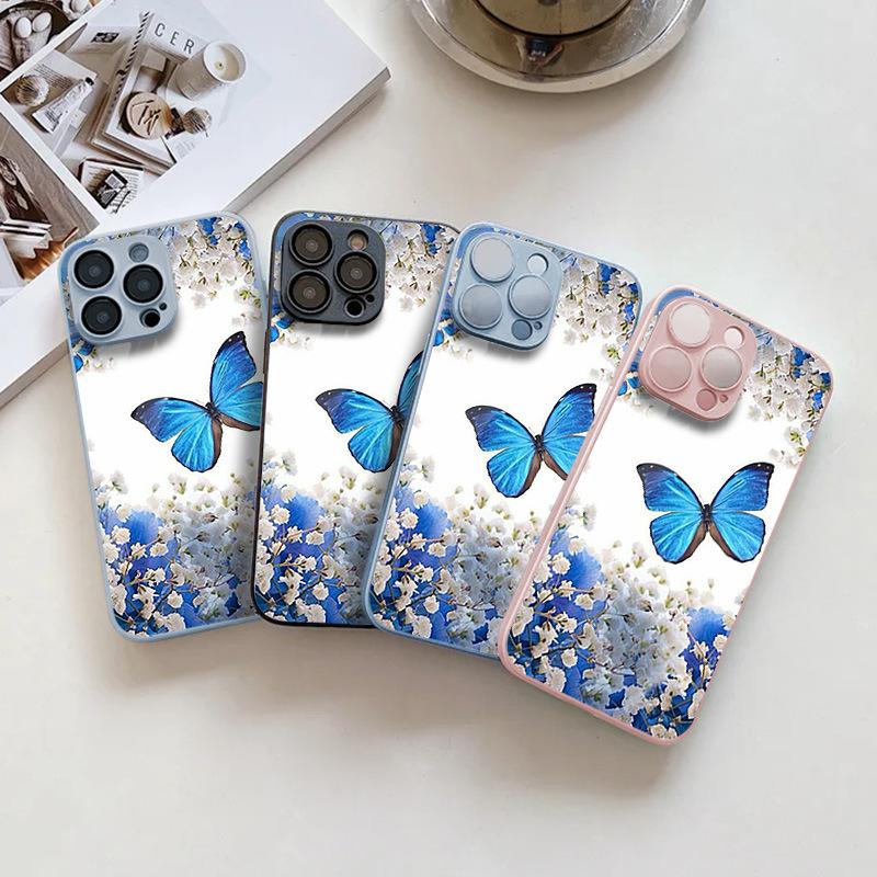 Blue butterfly flower is suitable for iPhone Apple 17Promax full series fine hole 17Pro explosion new 17Air new