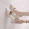 One Word with Bag Head Sandals Women's Summer Single Shoes Middle Heel Fashionable Versatile Temperament Thick Heel High Heels Women