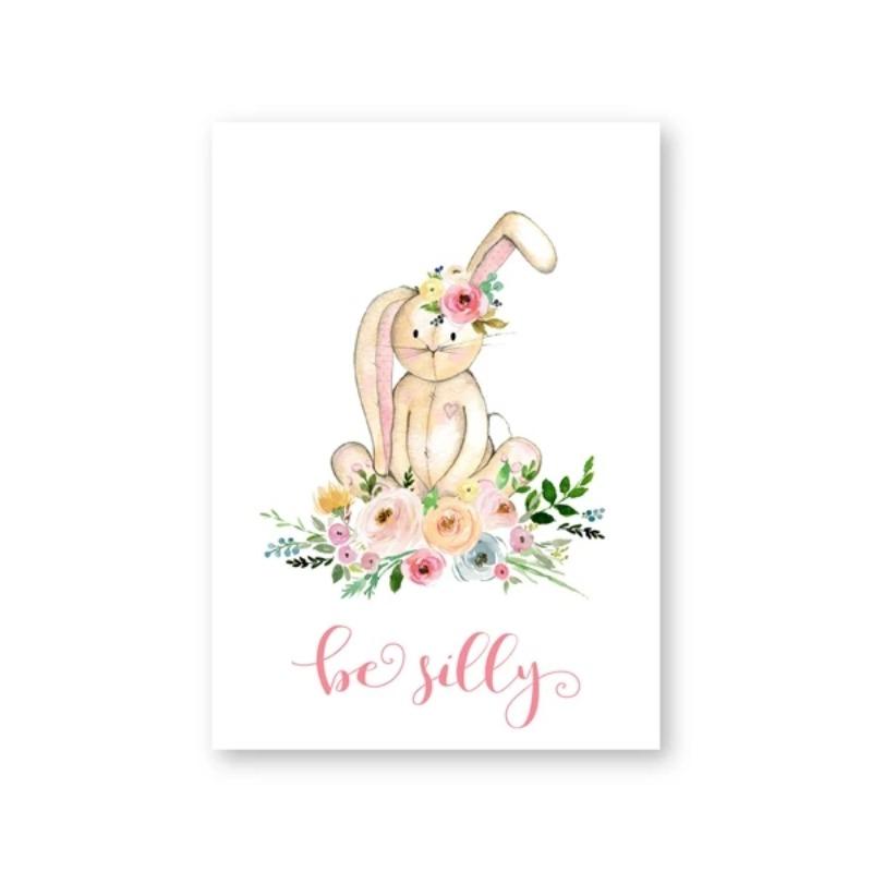 Watercolor Woodland Animal with Flowers Art Poster Prints Canvas Painting Kids Girls Room Bedroom Office Home Wall Decoration