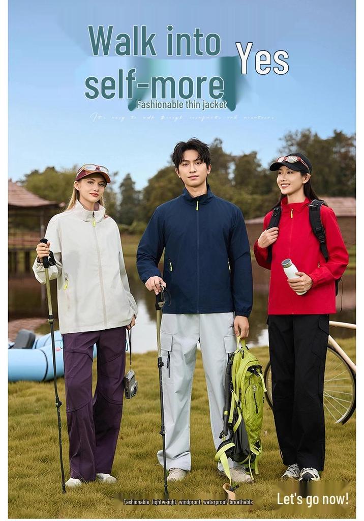 Windproof Stand Collar Mountaineering Jacket with Custom Logo - Three-Proof Design for Spring & Autumn