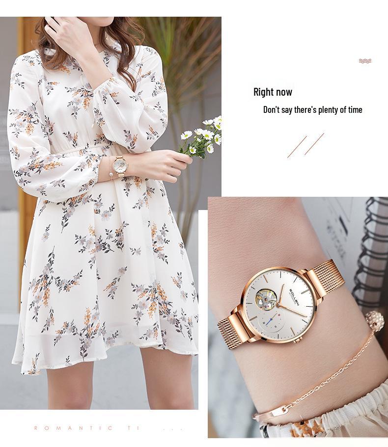 Solon Petite Ladies' Skeletonized Automatic Mesh Band Watch - Korean Style 
