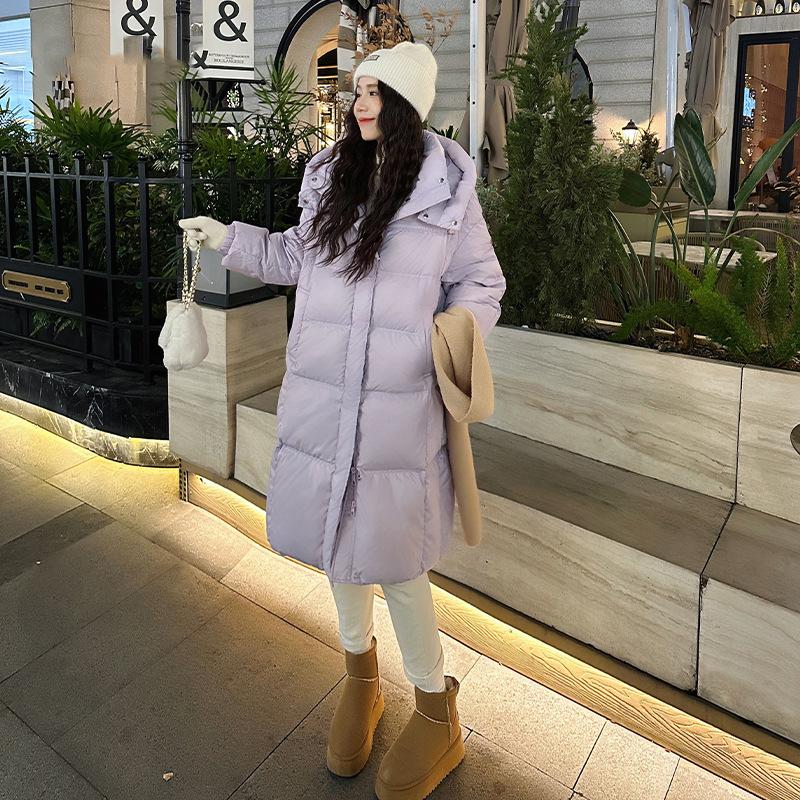 Mid-length Down Cotton Jacket for Women, New Contrasting Color Waistline, Winter Thickened Cotton Jacket for Small People
