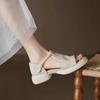 Huge Good-looking Soft Leather Soft-soled Retro Casual Open-toed Sandals Women's Summer Medium Heel Thick-soled Fish Mouth Roman Shoes Are Not Tired