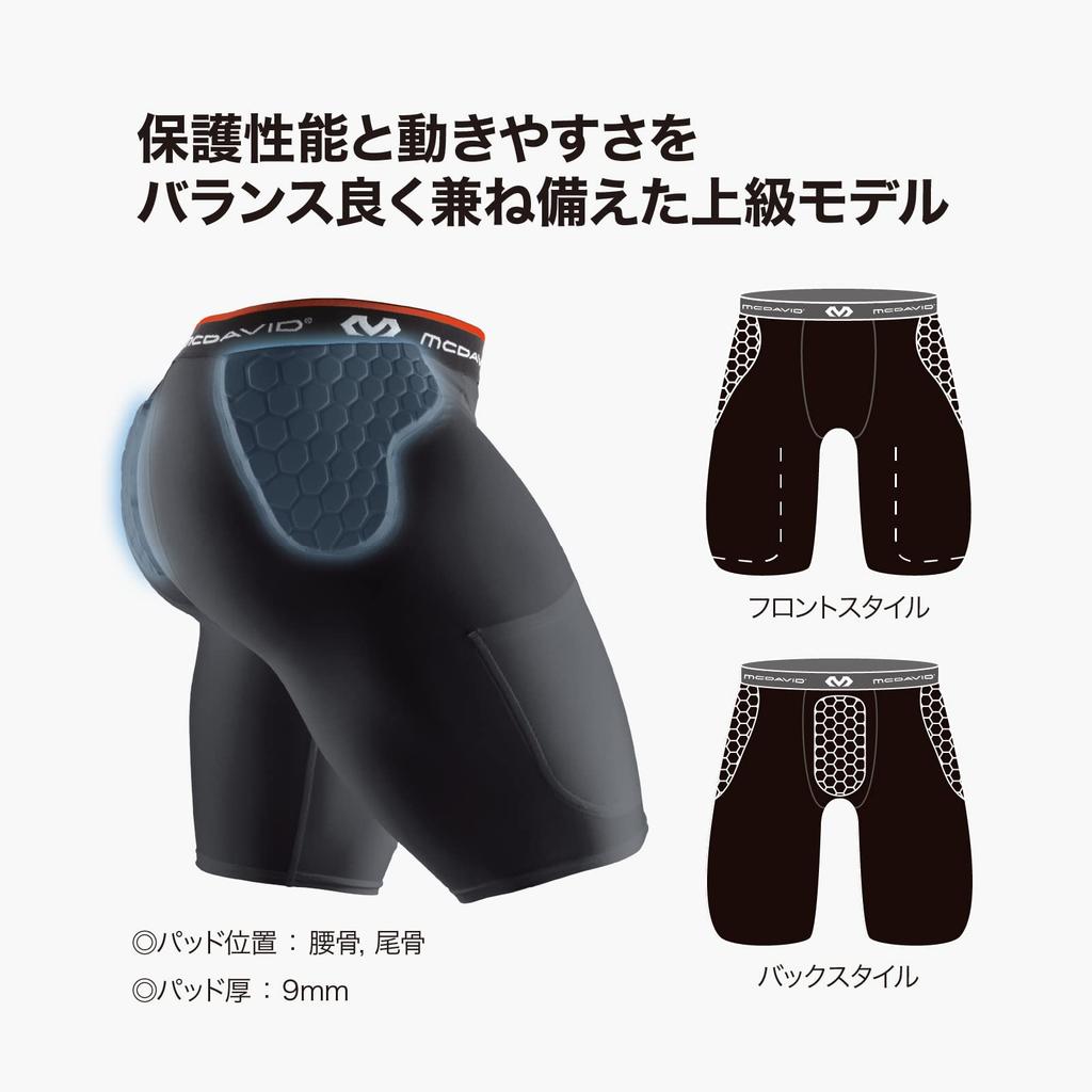 McDavid HEX Sad Shorts, Official Brand, Favorite of Basketball Player Yuta Watanabe, 9mm Thick Padded Inner Shorts for Hips and Buttocks, Black, Bruis
