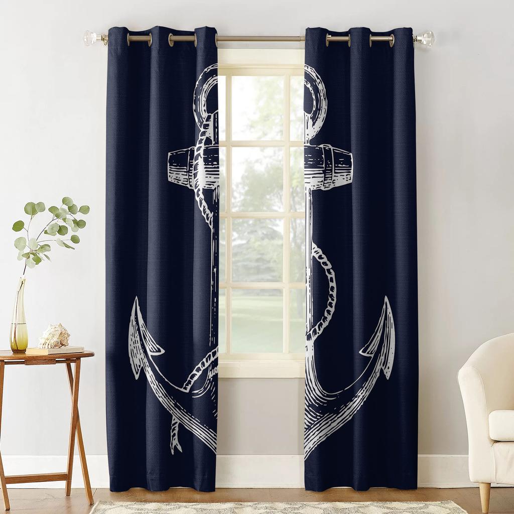 Einfache Anker Blaue Verdunkelungsvorhänge Für Wohnzimmerfenster Vorhänge Für Schlafzimmer Küchenvorhänge Drapierungen Jalousien